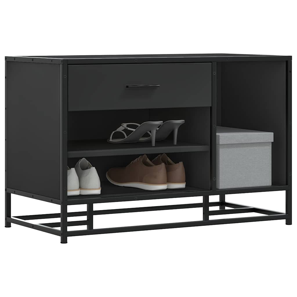 Schoenenbank 80x40x53,5 cm bewerkt hout en metaal zwart is nu te koop bij PeponiXL, paradijselijk wonen!