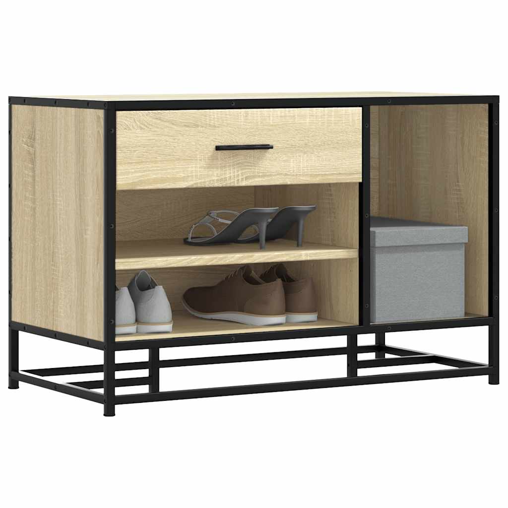 Schoenenbank 80x40x53,5 cm bewerkt hout en metaal sonoma eiken is nu te koop bij PeponiXL, paradijselijk wonen!