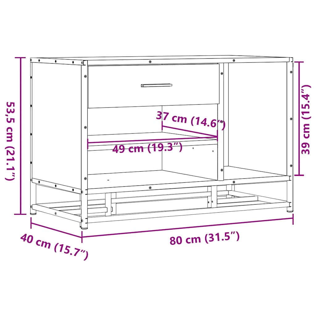 Schoenenbank 80x40x53,5 cm bewerkt hout en metaal gerookt eiken is nu te koop bij PeponiXL, paradijselijk wonen!
