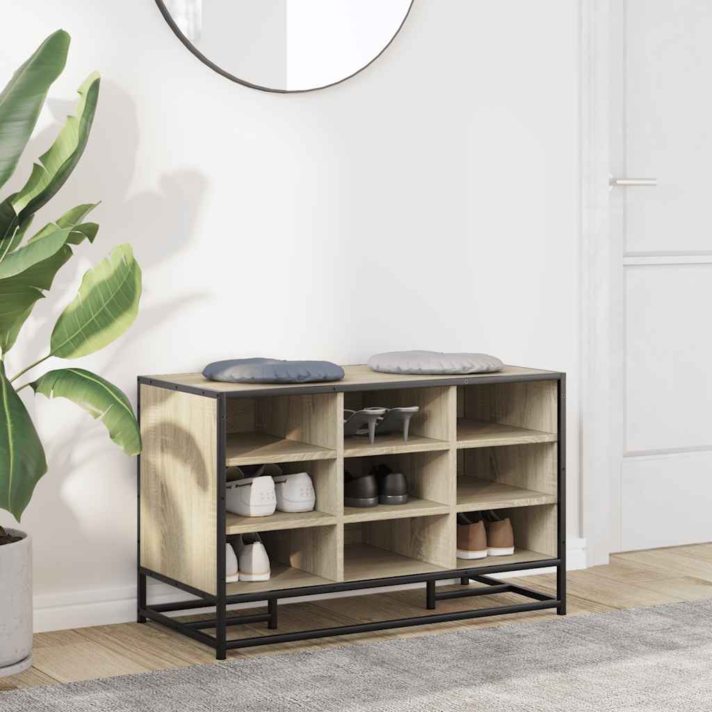 Schoenenbank 84x40x53,5 cm bewerkt hout en metaal sonoma eiken is nu te koop bij PeponiXL, paradijselijk wonen!