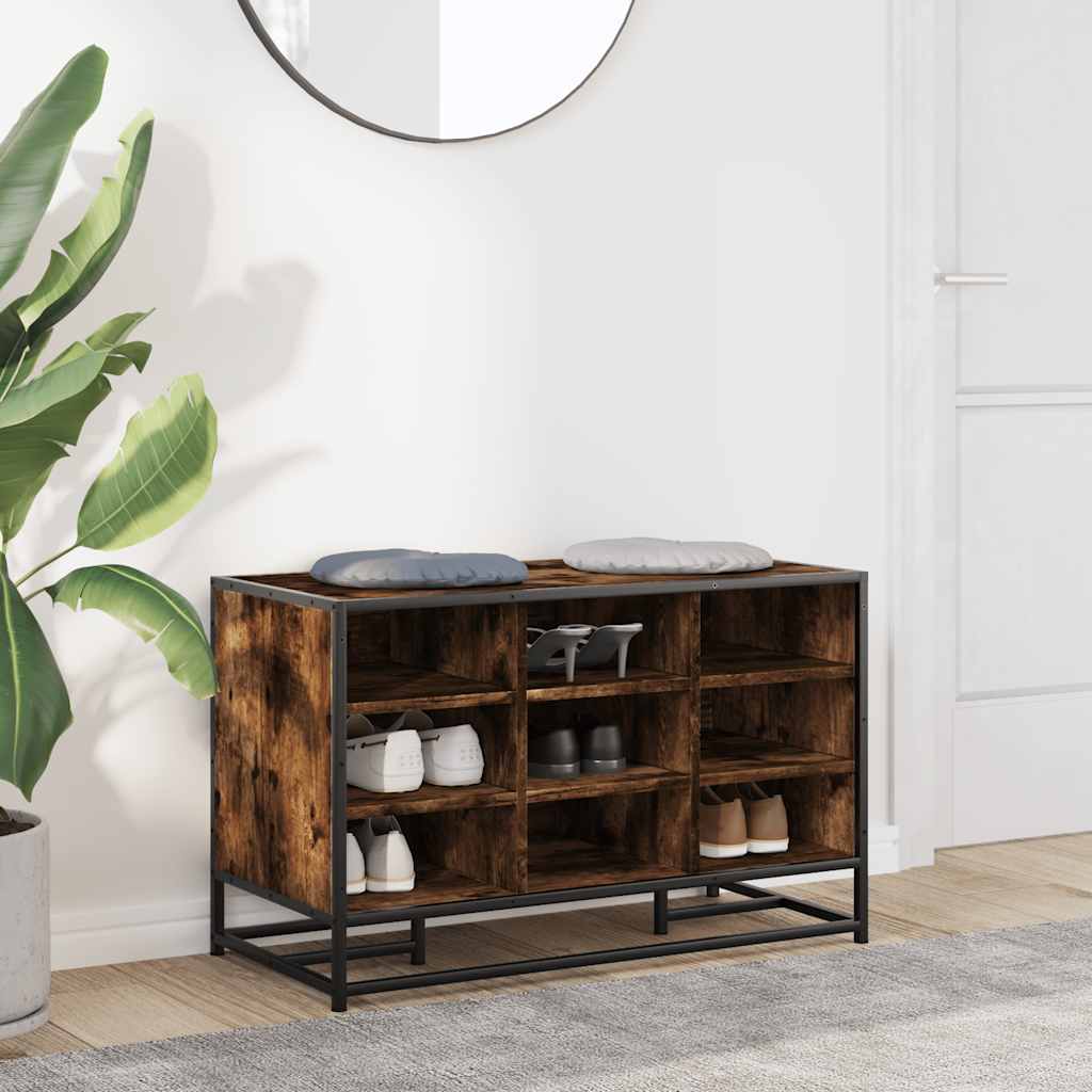 Schoenenbank 84x40x53,5 cm bewerkt hout en metaal gerookt eiken is nu te koop bij PeponiXL, paradijselijk wonen!