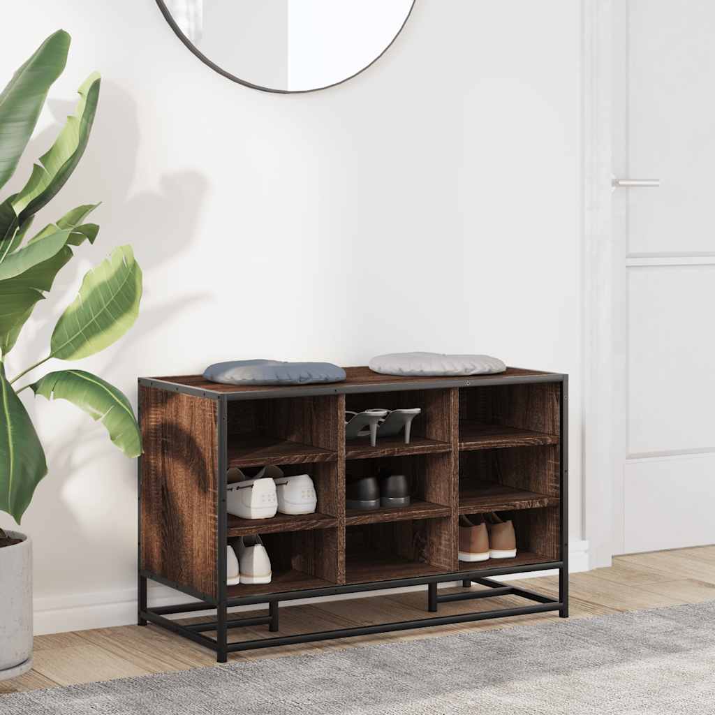 Schoenenbank 84x40x53,5 cm bewerkt hout en metaal bruin eiken is nu te koop bij PeponiXL, paradijselijk wonen!