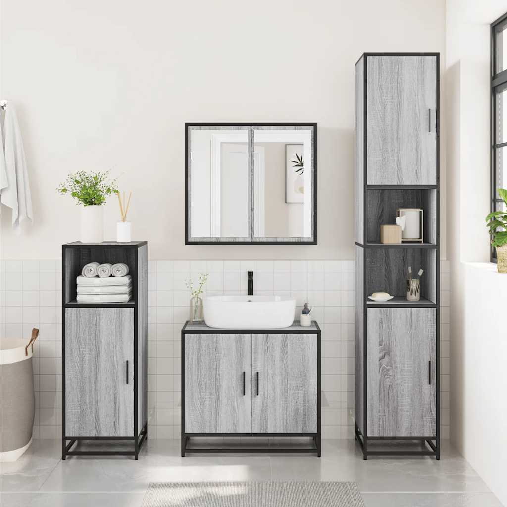 Badkamerkast 35x37,5x100cm bewerkt hout grijs sonoma eikenkleur is nu te koop bij PeponiXL, paradijselijk wonen!