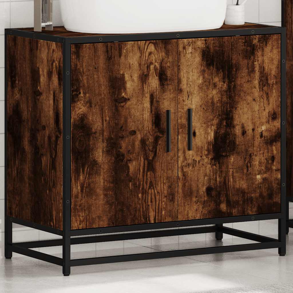 Wastafelkast 65x33x60 cm bewerkt hout gerookt eikenkleurig is nu te koop bij PeponiXL, paradijselijk wonen!