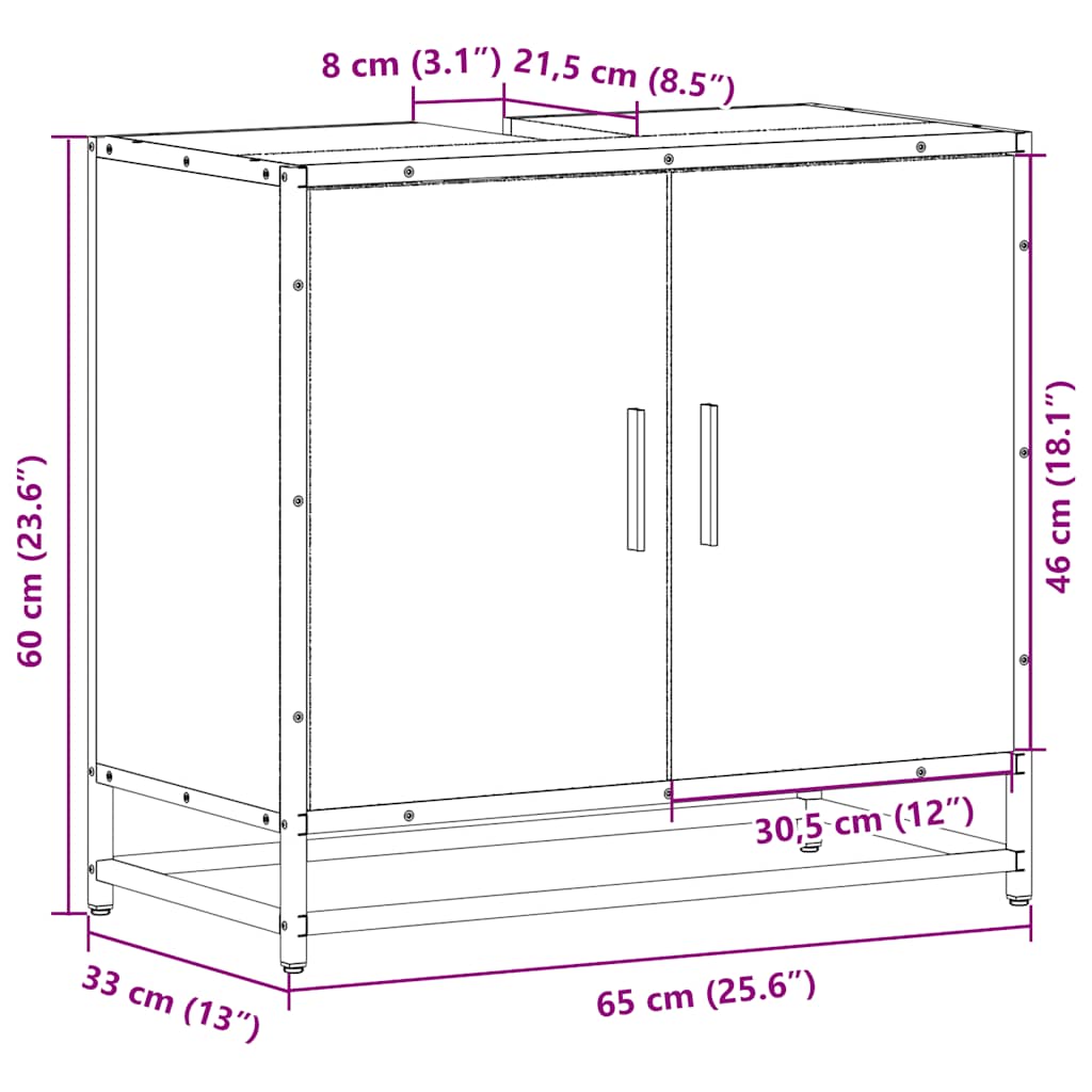 Wastafelkast 65x33x60 cm bewerkt hout grijs sonoma eikenkleurig is nu te koop bij PeponiXL, paradijselijk wonen!