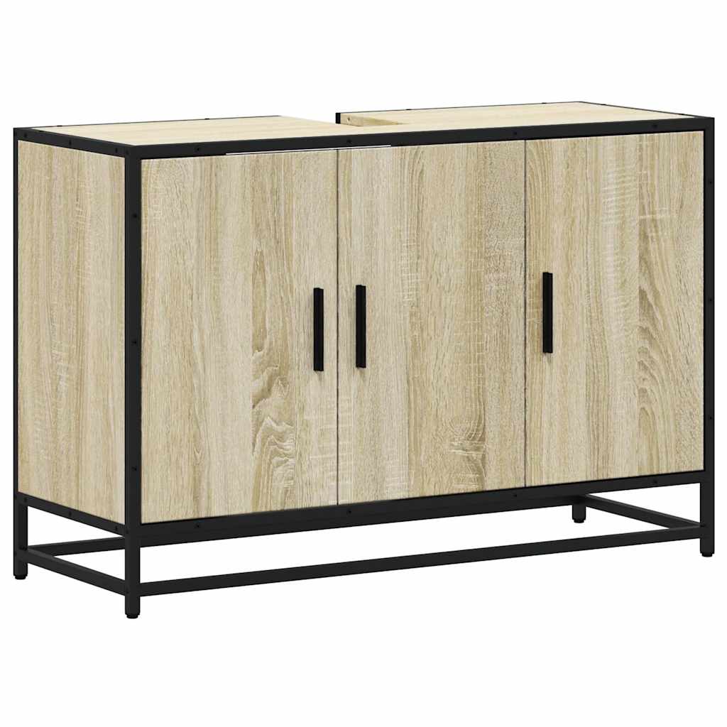 Wastafelkast Sonoma eiken 90x33x60 cm bewerkt hout is nu te koop bij PeponiXL, paradijselijk wonen!