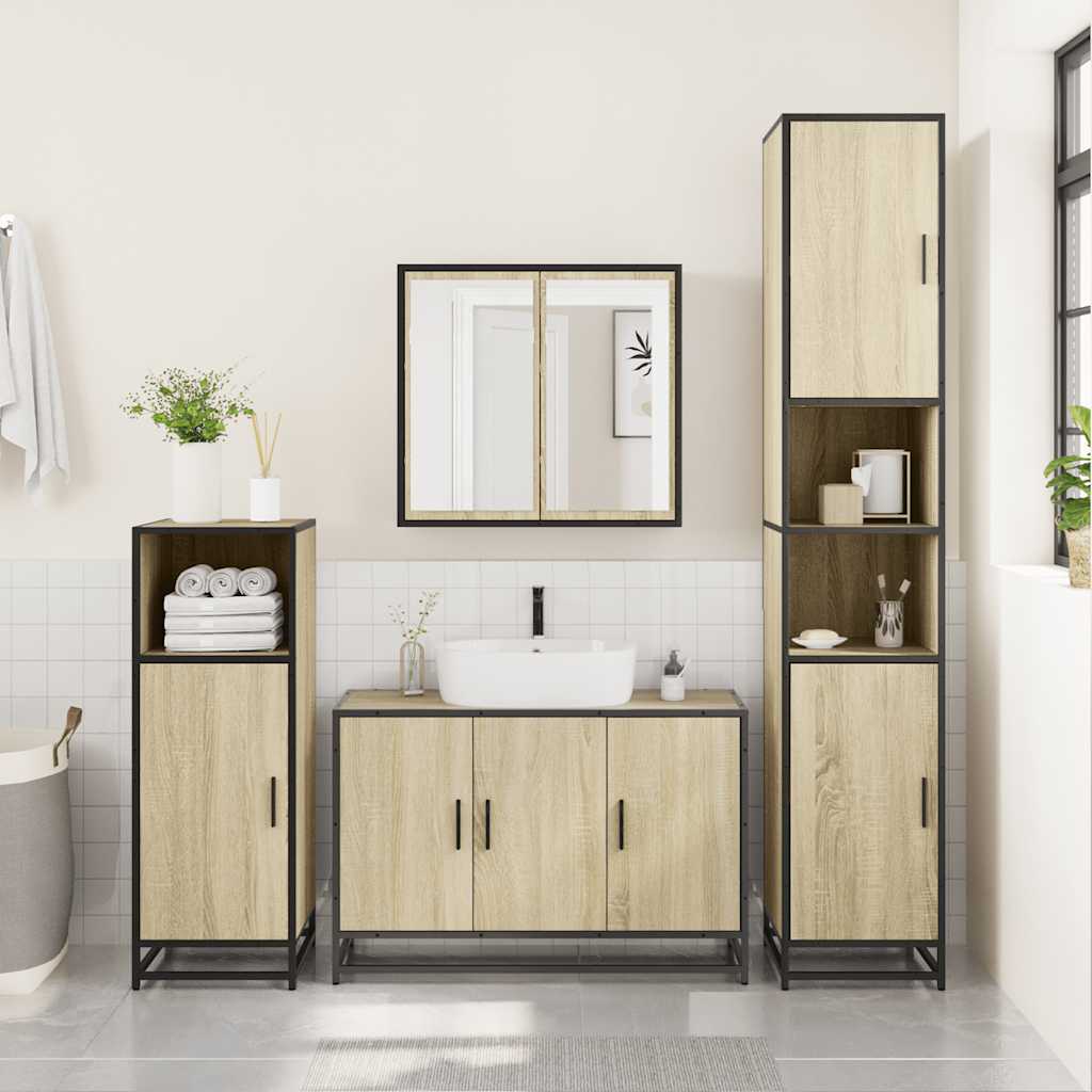 Wastafelkast Sonoma eiken 90x33x60 cm bewerkt hout is nu te koop bij PeponiXL, paradijselijk wonen!