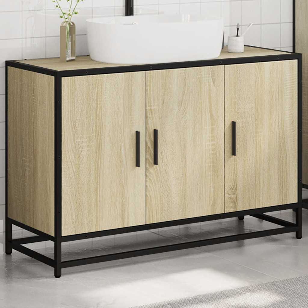 Wastafelkast Sonoma eiken 90x33x60 cm bewerkt hout is nu te koop bij PeponiXL, paradijselijk wonen!