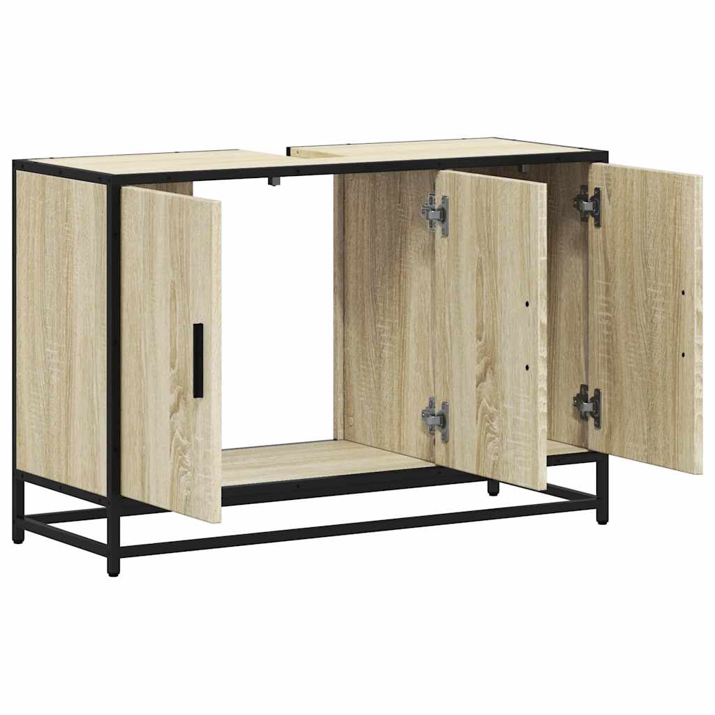 Wastafelkast Sonoma eiken 90x33x60 cm bewerkt hout is nu te koop bij PeponiXL, paradijselijk wonen!