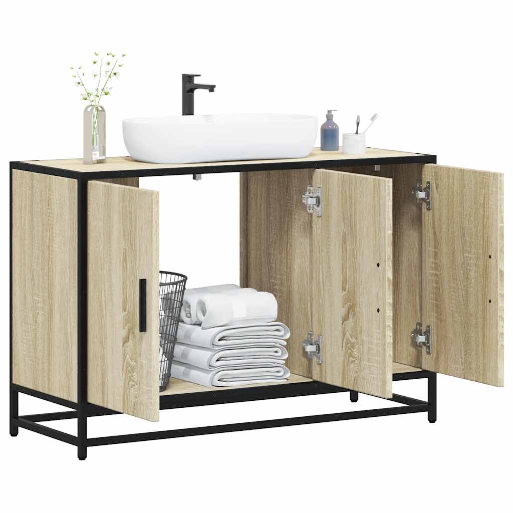 Wastafelkast Sonoma eiken 90x33x60 cm bewerkt hout is nu te koop bij PeponiXL, paradijselijk wonen!