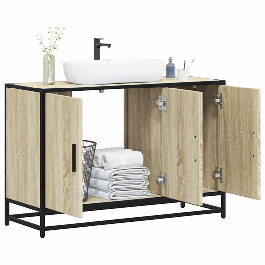 Wastafelkast Sonoma eiken 90x33x60 cm bewerkt hout is nu te koop bij PeponiXL, paradijselijk wonen!