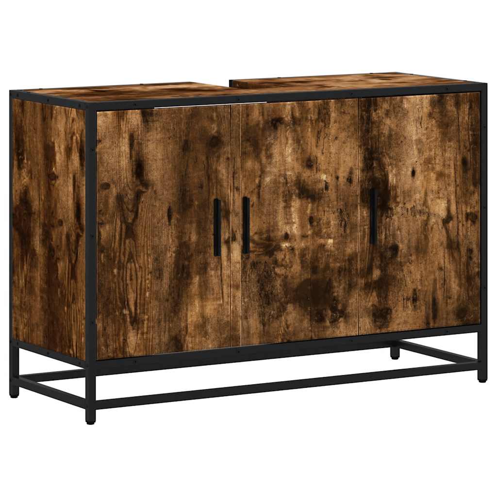 Wastafelkast 90x33x60 cm bewerkt hout gerookt eikenkleurig is nu te koop bij PeponiXL, paradijselijk wonen!