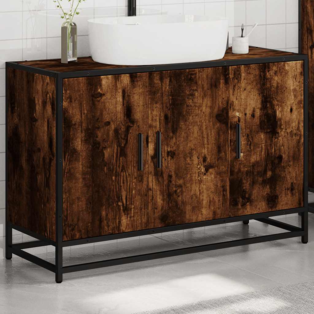 Wastafelkast 90x33x60 cm bewerkt hout gerookt eikenkleurig is nu te koop bij PeponiXL, paradijselijk wonen!