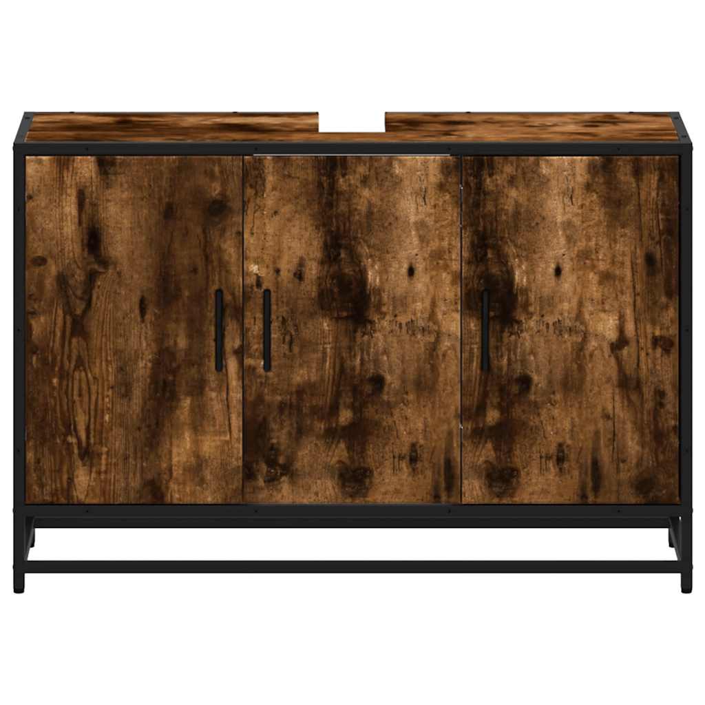 Wastafelkast 90x33x60 cm bewerkt hout gerookt eikenkleurig is nu te koop bij PeponiXL, paradijselijk wonen!