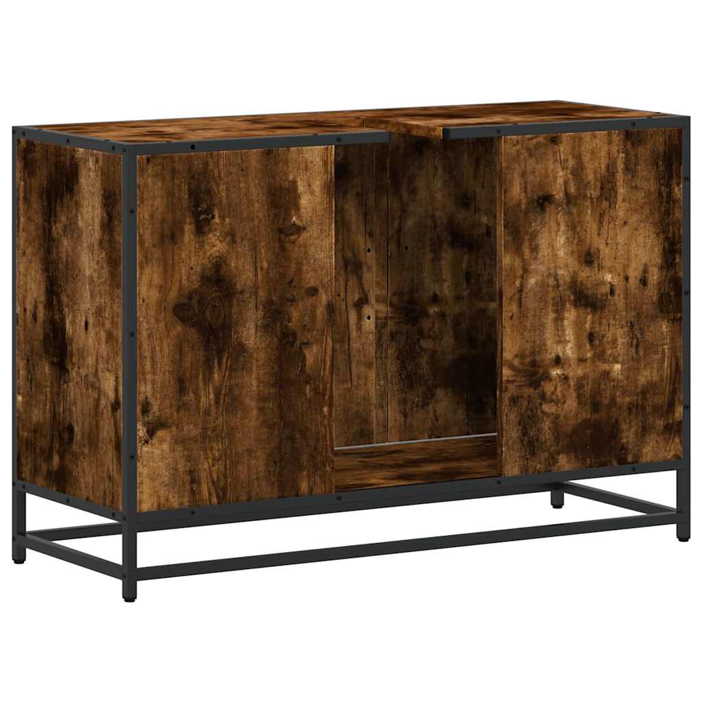 Wastafelkast 90x33x60 cm bewerkt hout gerookt eikenkleurig is nu te koop bij PeponiXL, paradijselijk wonen!
