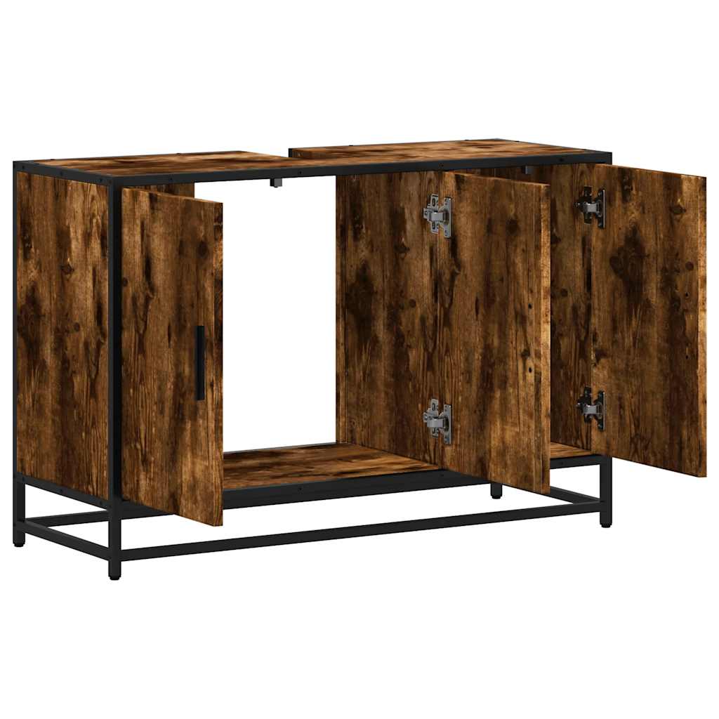 Wastafelkast 90x33x60 cm bewerkt hout gerookt eikenkleurig is nu te koop bij PeponiXL, paradijselijk wonen!