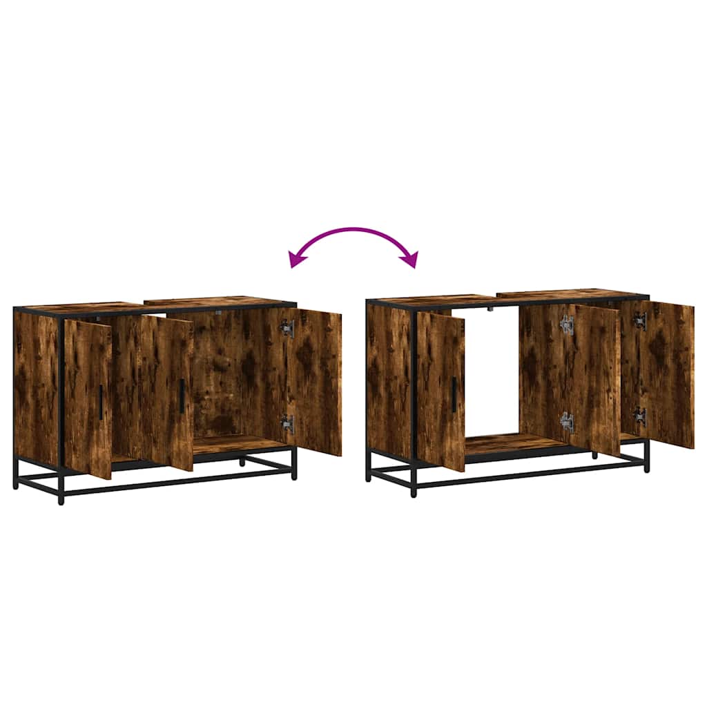 Wastafelkast 90x33x60 cm bewerkt hout gerookt eikenkleurig is nu te koop bij PeponiXL, paradijselijk wonen!