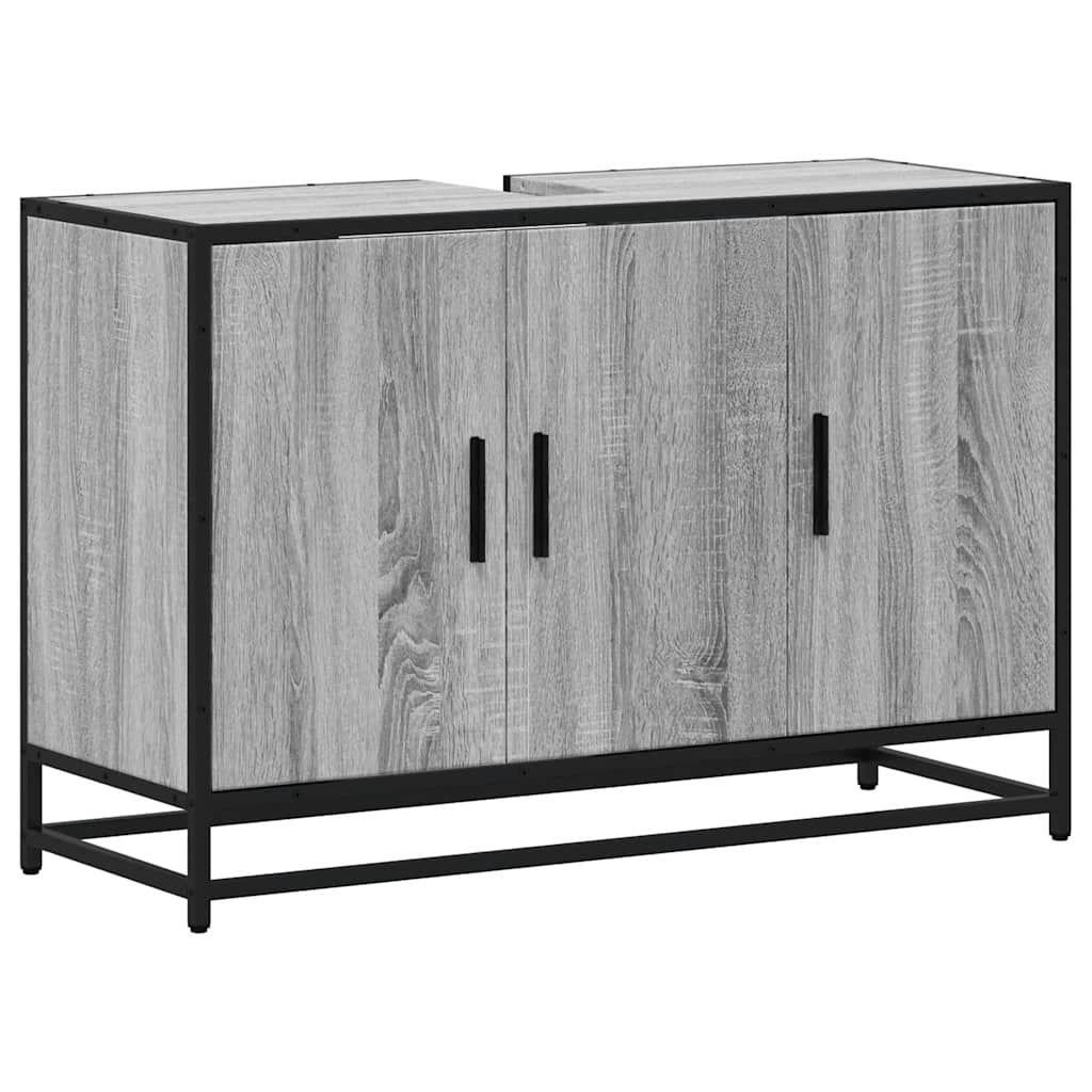 Wastafelkast 90x33x60 cm bewerkt hout grijs sonoma eikenkleurig is nu te koop bij PeponiXL, paradijselijk wonen!