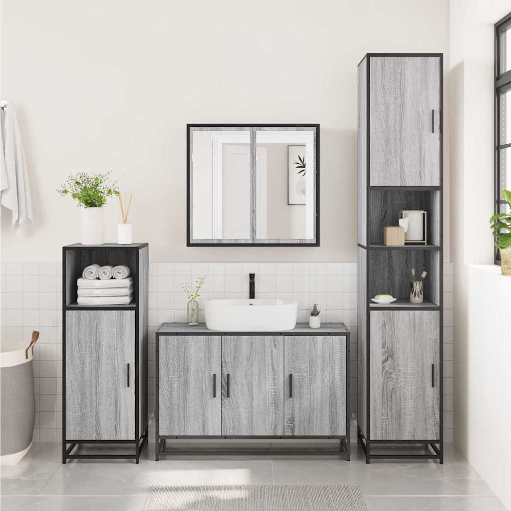 Wastafelkast 90x33x60 cm bewerkt hout grijs sonoma eikenkleurig is nu te koop bij PeponiXL, paradijselijk wonen!