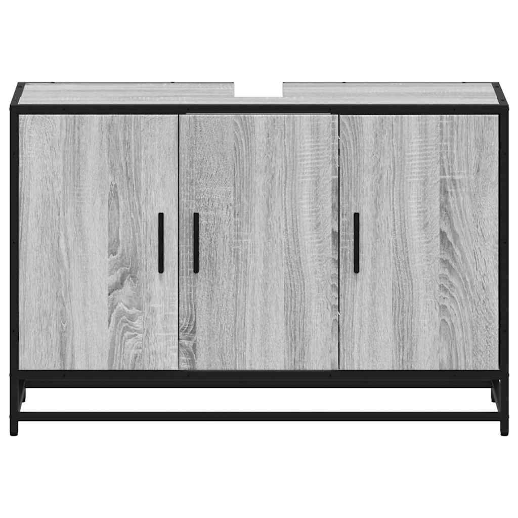 Wastafelkast 90x33x60 cm bewerkt hout grijs sonoma eikenkleurig is nu te koop bij PeponiXL, paradijselijk wonen!