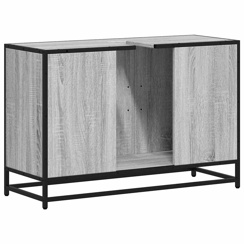 Wastafelkast 90x33x60 cm bewerkt hout grijs sonoma eikenkleurig is nu te koop bij PeponiXL, paradijselijk wonen!