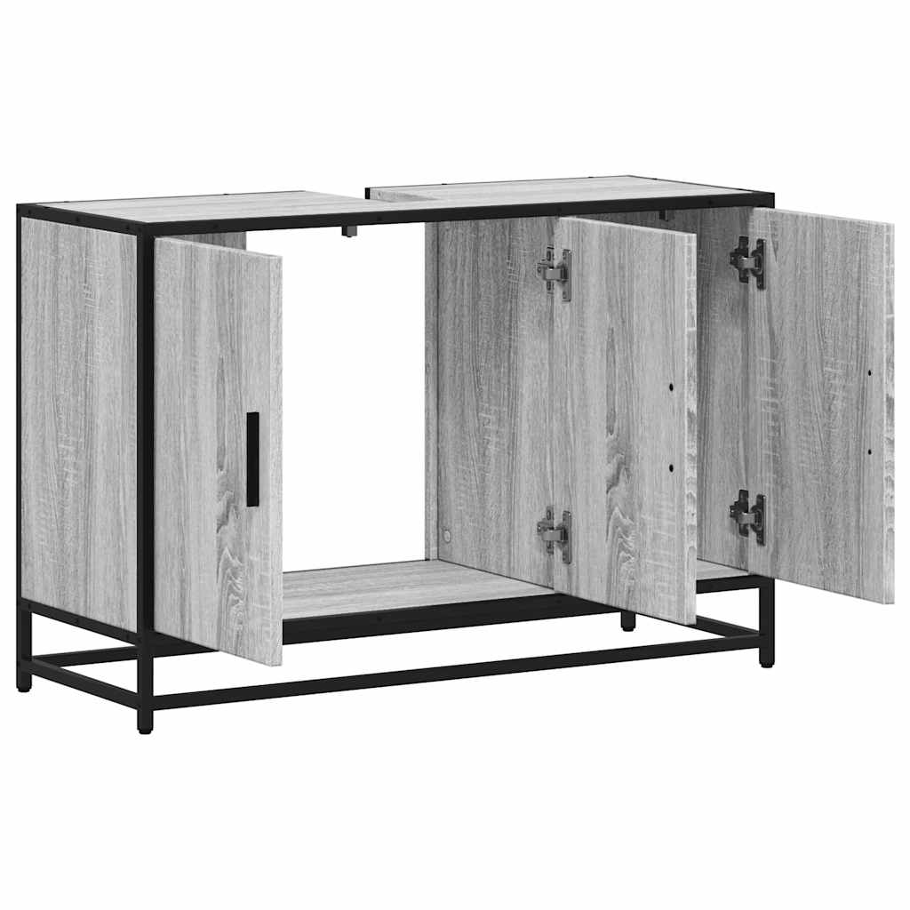 Wastafelkast 90x33x60 cm bewerkt hout grijs sonoma eikenkleurig is nu te koop bij PeponiXL, paradijselijk wonen!