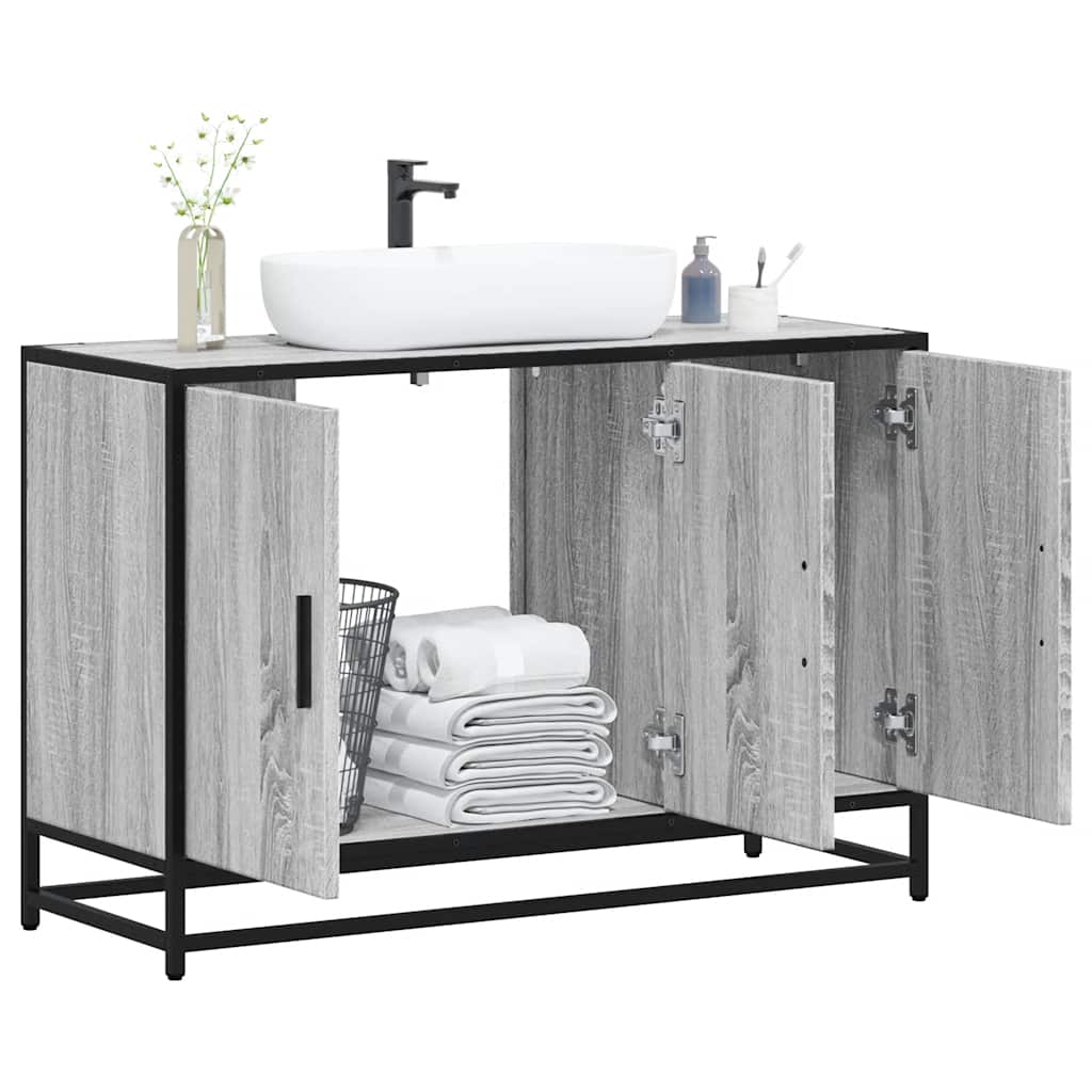 Wastafelkast 90x33x60 cm bewerkt hout grijs sonoma eikenkleurig is nu te koop bij PeponiXL, paradijselijk wonen!