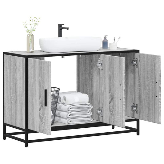 Wastafelkast 90x33x60 cm bewerkt hout grijs sonoma eikenkleurig is nu te koop bij PeponiXL, paradijselijk wonen!