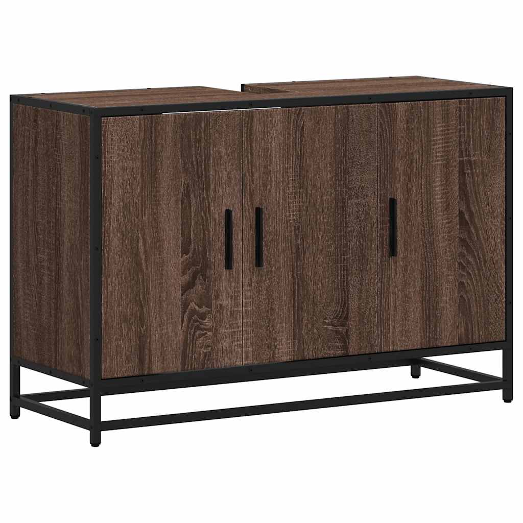 Wastafelkast 90x33x60 cm bewerkt hout bruin eikenkleurig is nu te koop bij PeponiXL, paradijselijk wonen!