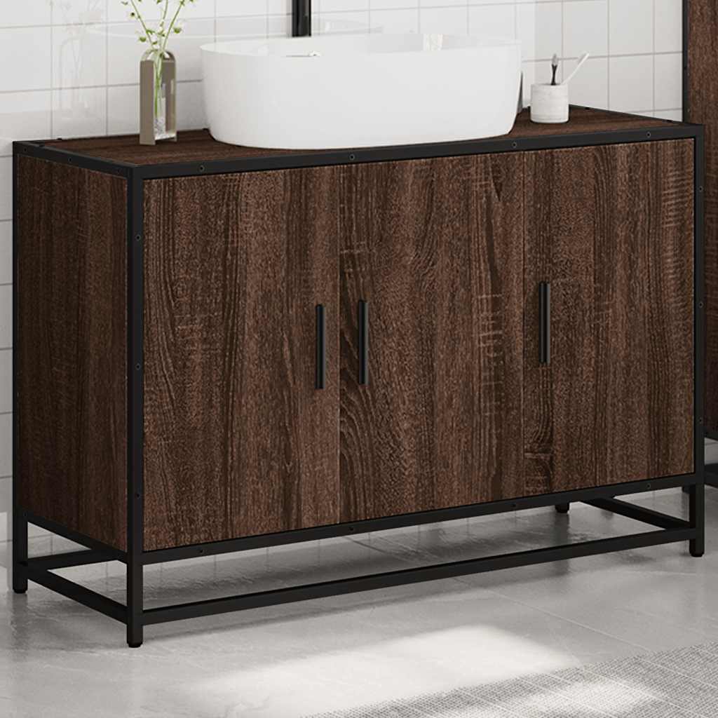 Wastafelkast 90x33x60 cm bewerkt hout bruin eikenkleurig is nu te koop bij PeponiXL, paradijselijk wonen!