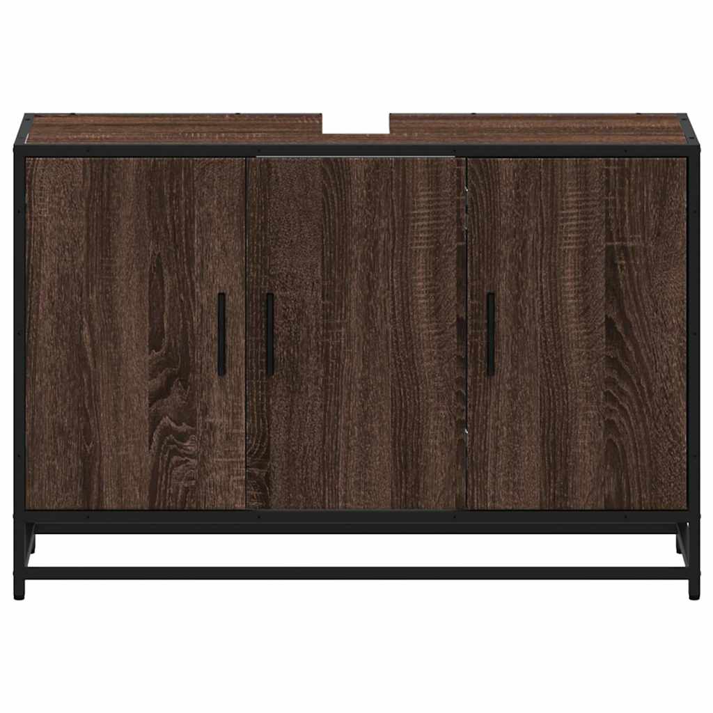 Wastafelkast 90x33x60 cm bewerkt hout bruin eikenkleurig is nu te koop bij PeponiXL, paradijselijk wonen!
