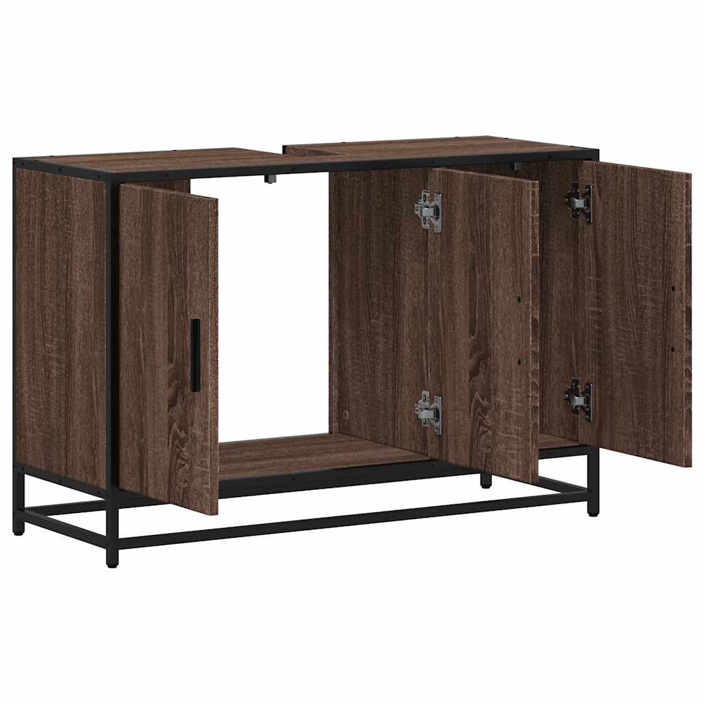 Wastafelkast 90x33x60 cm bewerkt hout bruin eikenkleurig is nu te koop bij PeponiXL, paradijselijk wonen!