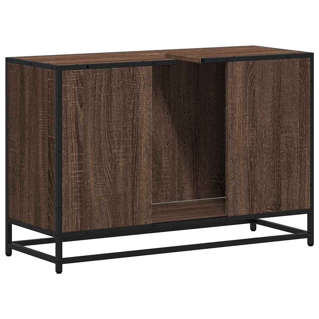Wastafelkast 90x33x60 cm bewerkt hout bruin eikenkleurig is nu te koop bij PeponiXL, paradijselijk wonen!