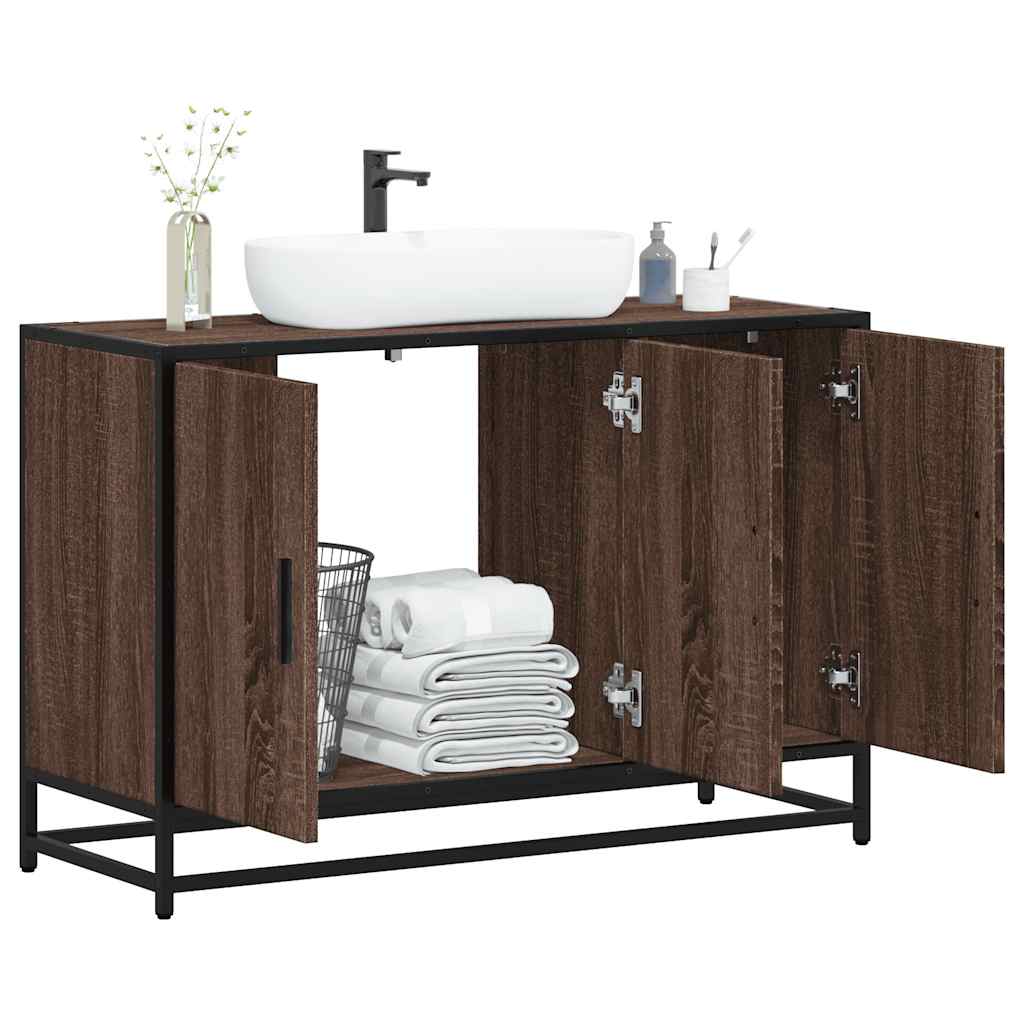 Wastafelkast 90x33x60 cm bewerkt hout bruin eikenkleurig is nu te koop bij PeponiXL, paradijselijk wonen!