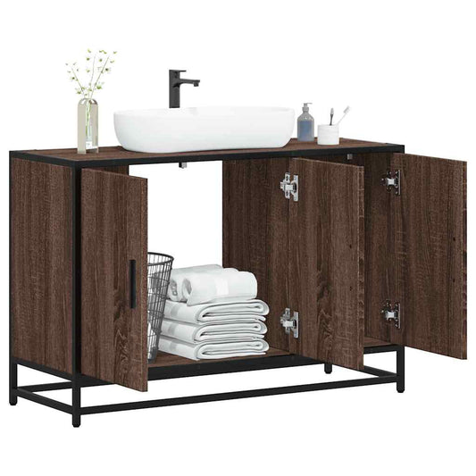 Wastafelkast 90x33x60 cm bewerkt hout bruin eikenkleurig is nu te koop bij PeponiXL, paradijselijk wonen!