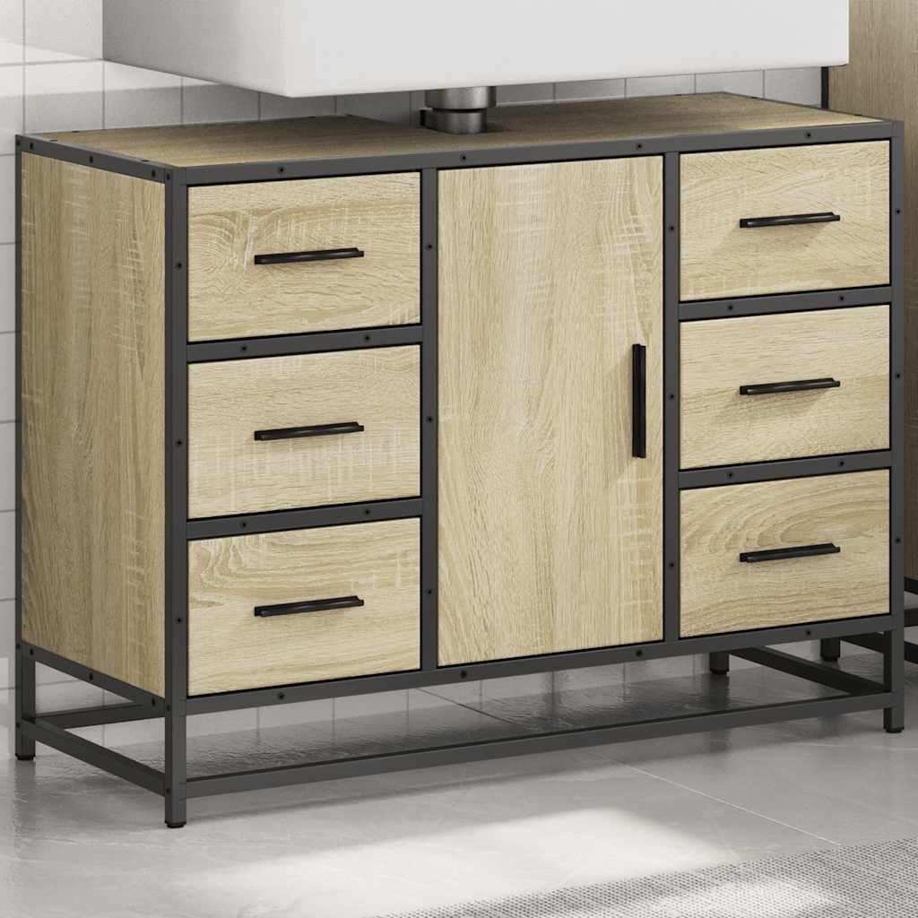 Wastafelkast 80x33x60 cm bewerkt hout sonoma eikenkleurig is nu te koop bij PeponiXL, paradijselijk wonen!