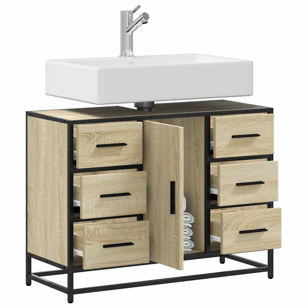 Wastafelkast 80x33x60 cm bewerkt hout sonoma eikenkleurig is nu te koop bij PeponiXL, paradijselijk wonen!