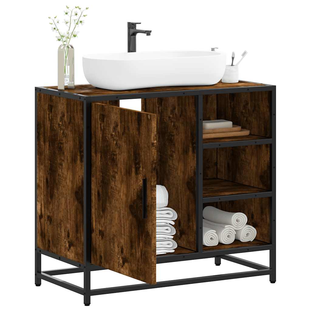 Wastafelkast 65x33x60 cm bewerkt hout gerookt eikenkleurig is nu te koop bij PeponiXL, paradijselijk wonen!