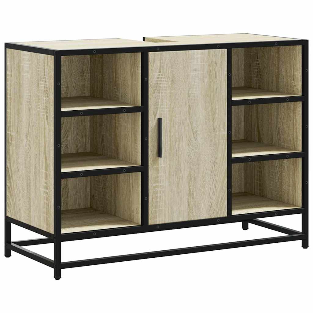 Wastafelkast Sonoma eiken 80x33x60 cm bewerkt hout is nu te koop bij PeponiXL, paradijselijk wonen!