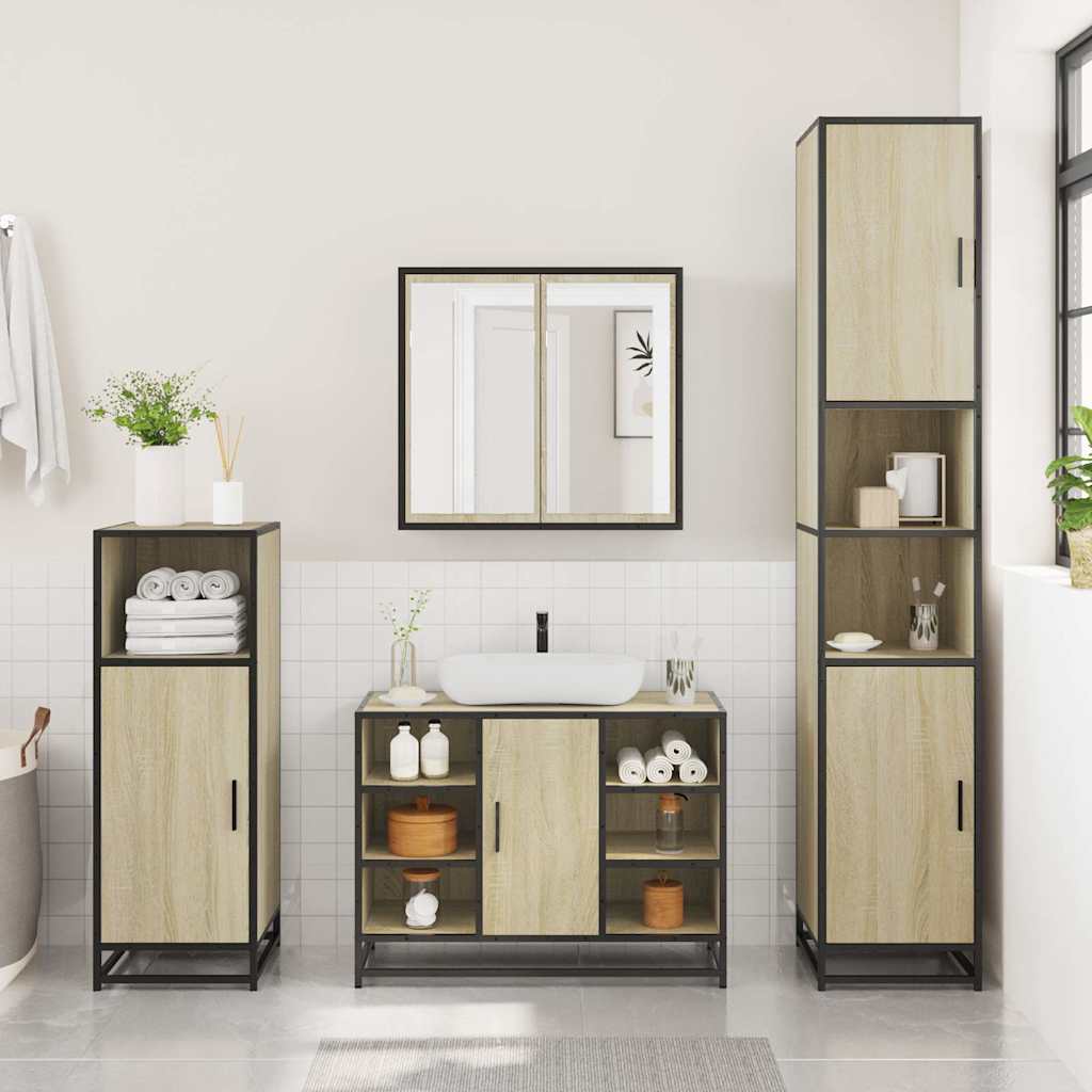 Wastafelkast Sonoma eiken 80x33x60 cm bewerkt hout is nu te koop bij PeponiXL, paradijselijk wonen!