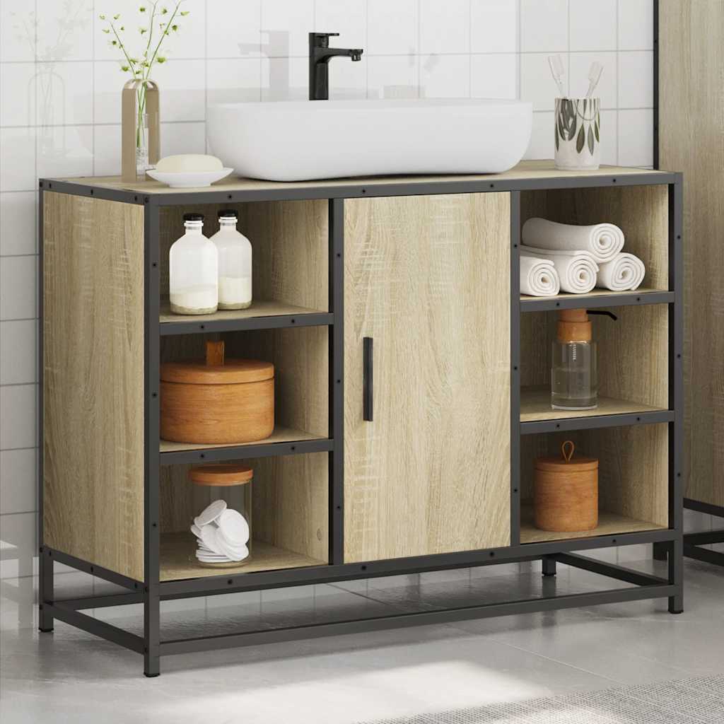Wastafelkast Sonoma eiken 80x33x60 cm bewerkt hout is nu te koop bij PeponiXL, paradijselijk wonen!