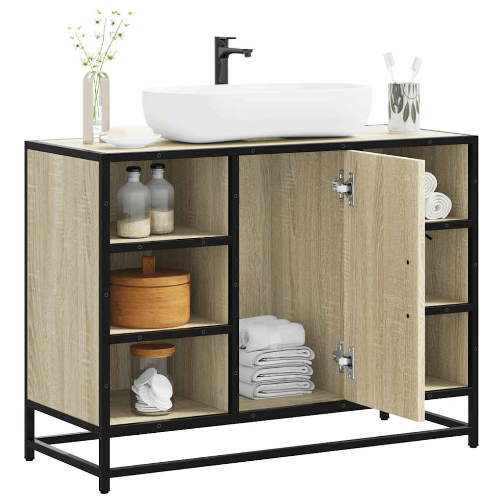 Wastafelkast Sonoma eiken 80x33x60 cm bewerkt hout is nu te koop bij PeponiXL, paradijselijk wonen!
