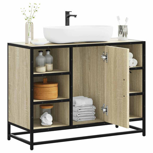 Wastafelkast Sonoma eiken 80x33x60 cm bewerkt hout is nu te koop bij PeponiXL, paradijselijk wonen!