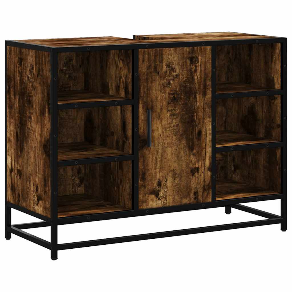 Wastafelkast 80x33x60 cm bewerkt hout gerookt eikenkleurig is nu te koop bij PeponiXL, paradijselijk wonen!