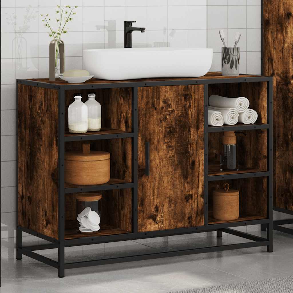Wastafelkast 80x33x60 cm bewerkt hout gerookt eikenkleurig is nu te koop bij PeponiXL, paradijselijk wonen!