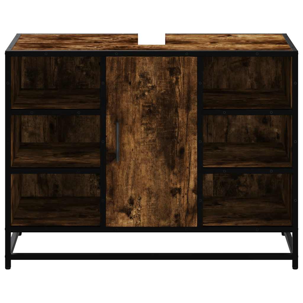Wastafelkast 80x33x60 cm bewerkt hout gerookt eikenkleurig is nu te koop bij PeponiXL, paradijselijk wonen!