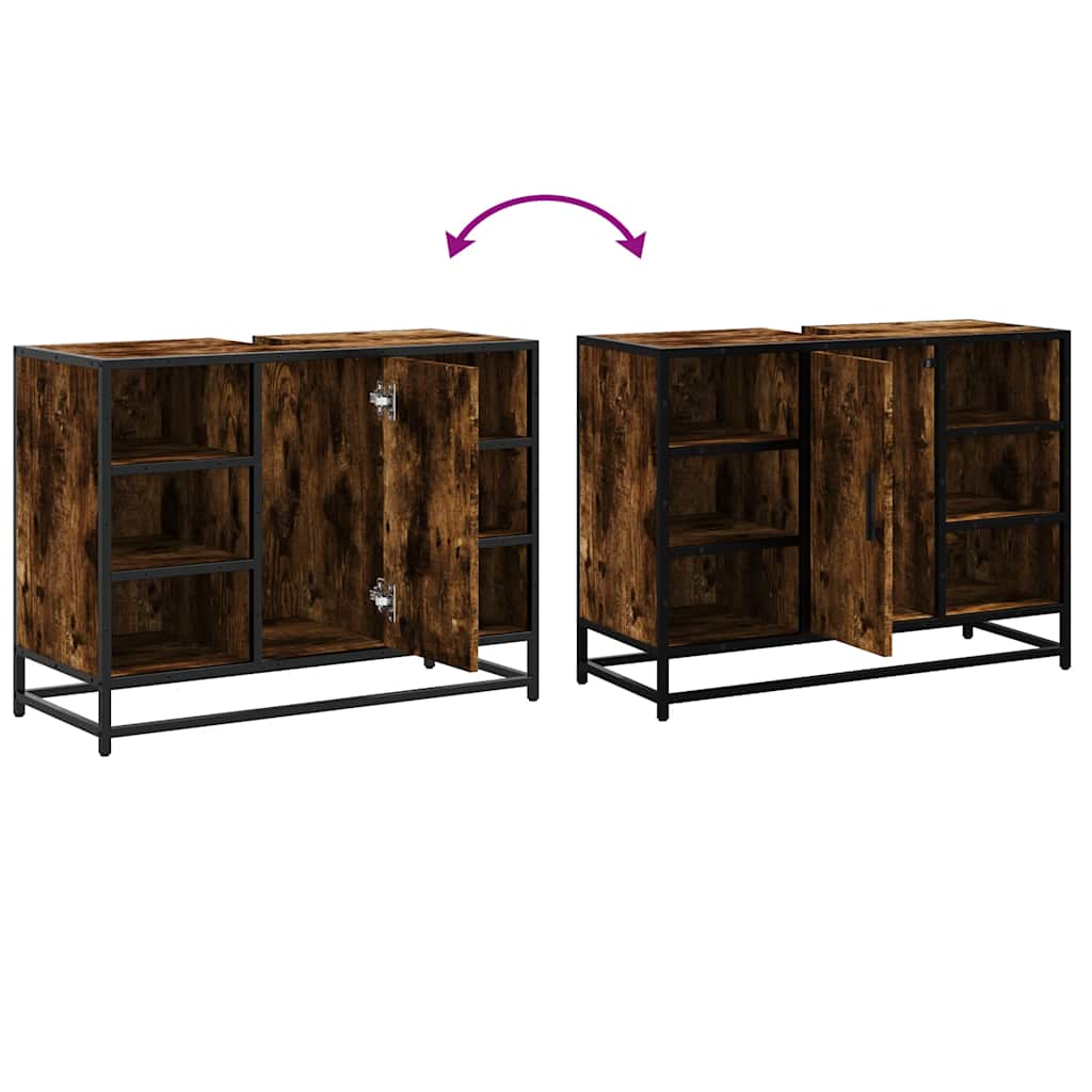 Wastafelkast 80x33x60 cm bewerkt hout gerookt eikenkleurig is nu te koop bij PeponiXL, paradijselijk wonen!