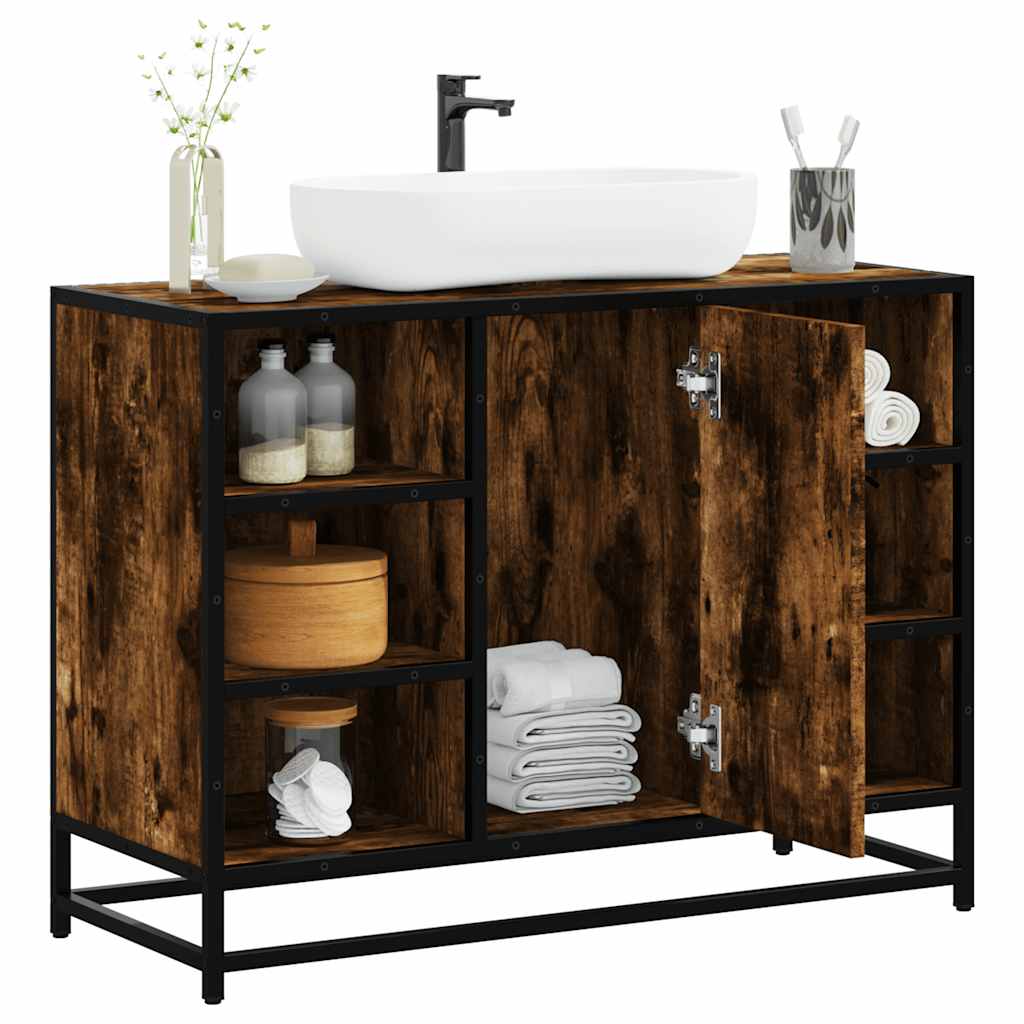 Wastafelkast 80x33x60 cm bewerkt hout gerookt eikenkleurig is nu te koop bij PeponiXL, paradijselijk wonen!