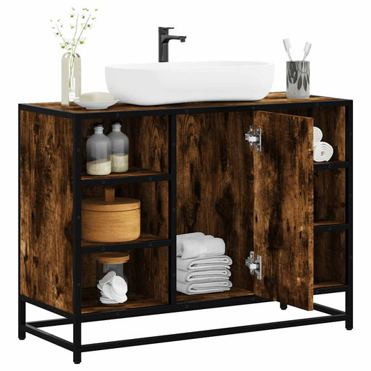 Wastafelkast 80x33x60 cm bewerkt hout gerookt eikenkleurig is nu te koop bij PeponiXL, paradijselijk wonen!