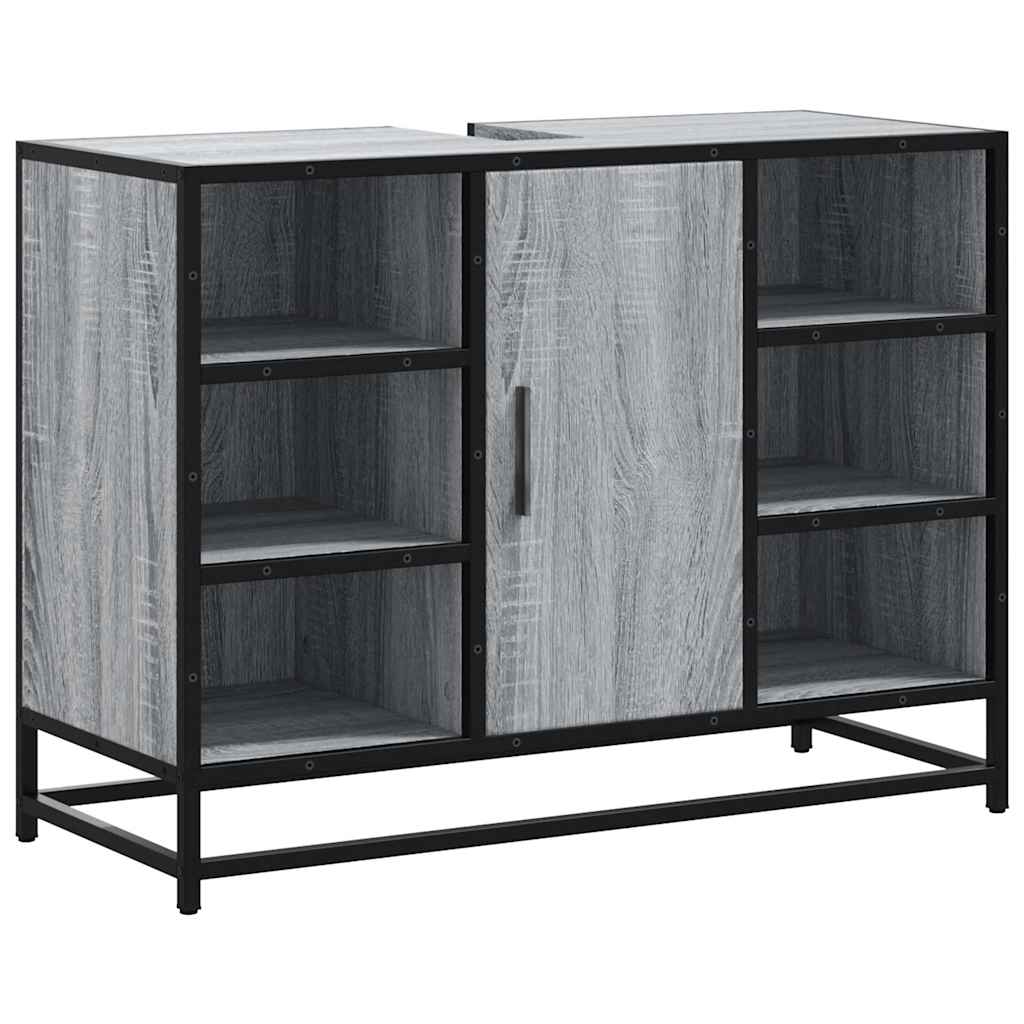 Wastafelkast 80x33x60 cm bewerkt hout grijs sonoma eikenkleurig is nu te koop bij PeponiXL, paradijselijk wonen!